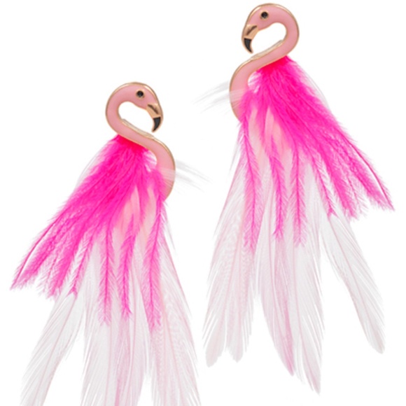 Epoxy Flamingo & Feather Earrings